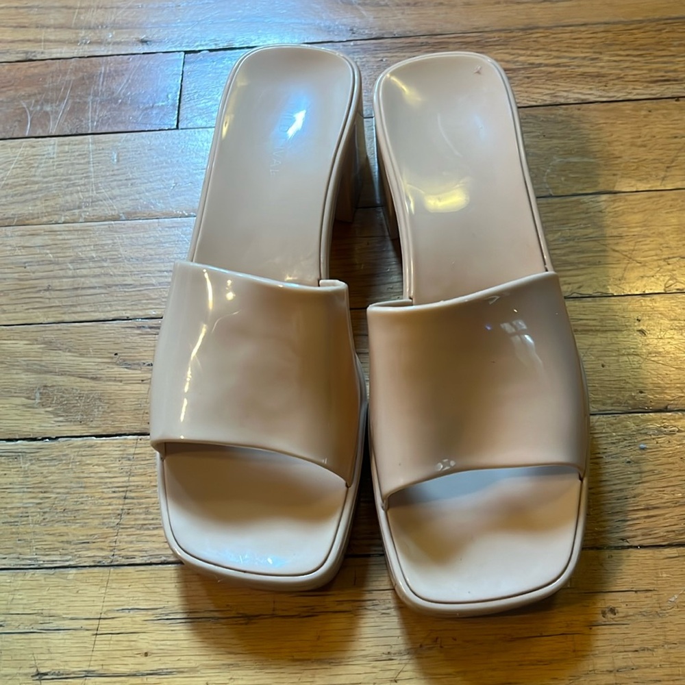 Nude jelly mules slip on sandal